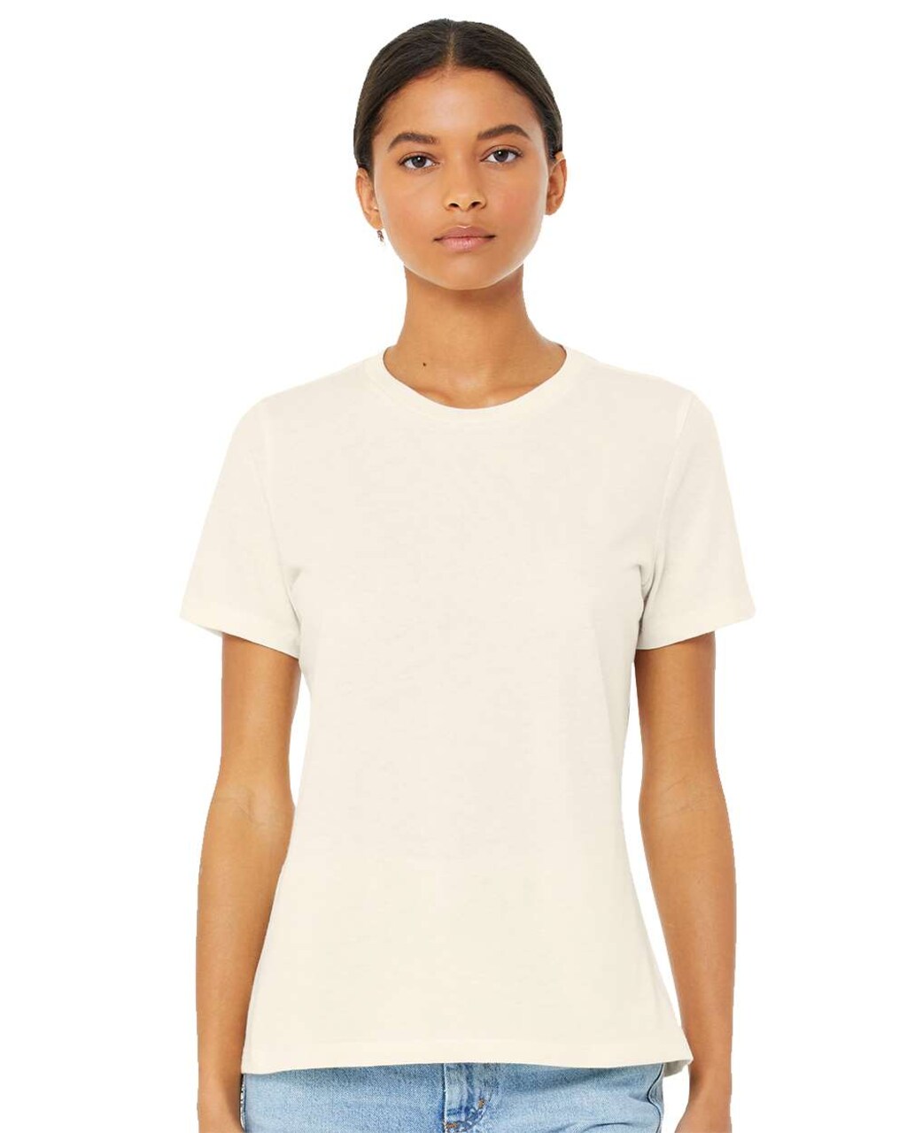 BELLA + CANVAS Women’s Relaxed Fit Heather CVC Crew Neck Tee for Everyday Style & Custom Print Fashion